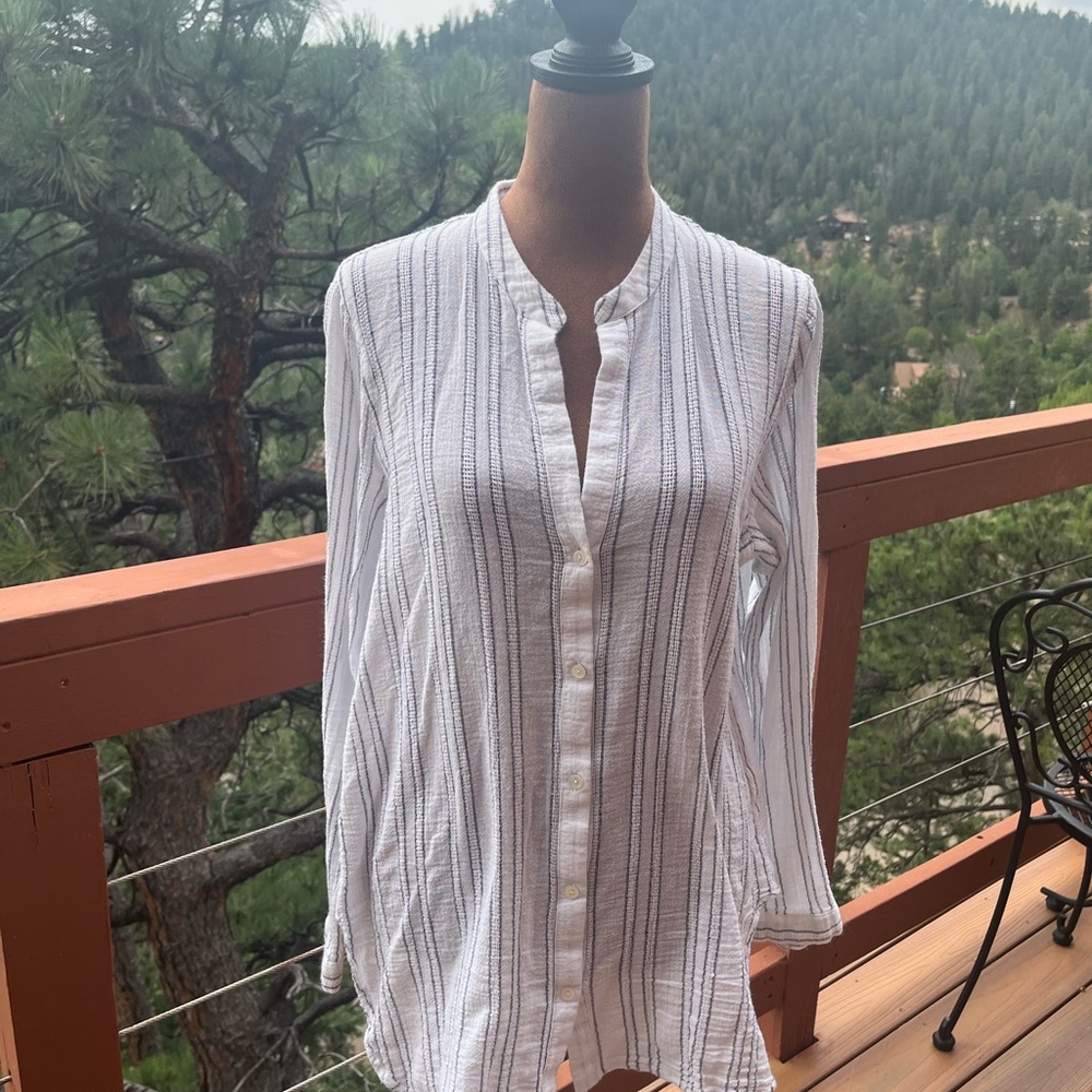 Striped Cotton Vince Button-Up Blouse